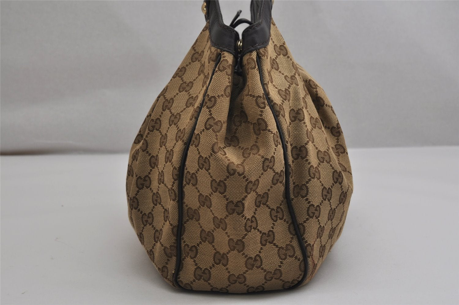 Authentic GUCCI Sukey Shoulder Tote Bag GG Canvas Leather 211944 Brown 0490K