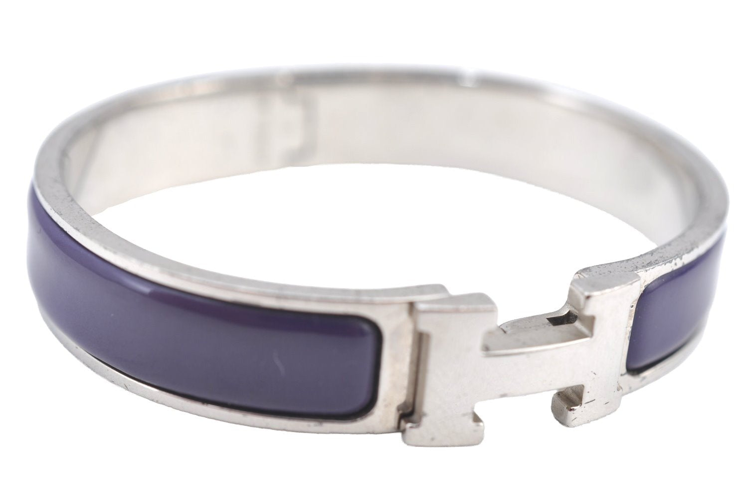 Authentic HERMES Vintage Clic H Bangle Bracelet Purple Silver 0491H