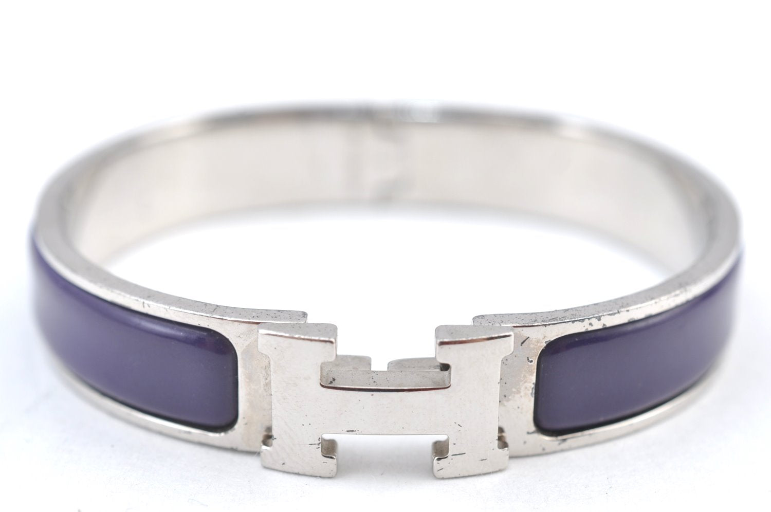 Authentic HERMES Vintage Clic H Bangle Bracelet Purple Silver 0491H