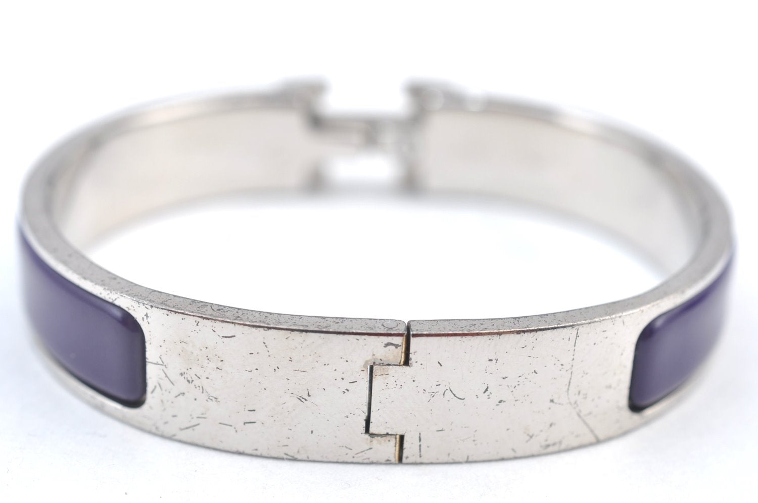 Authentic HERMES Vintage Clic H Bangle Bracelet Purple Silver 0491H