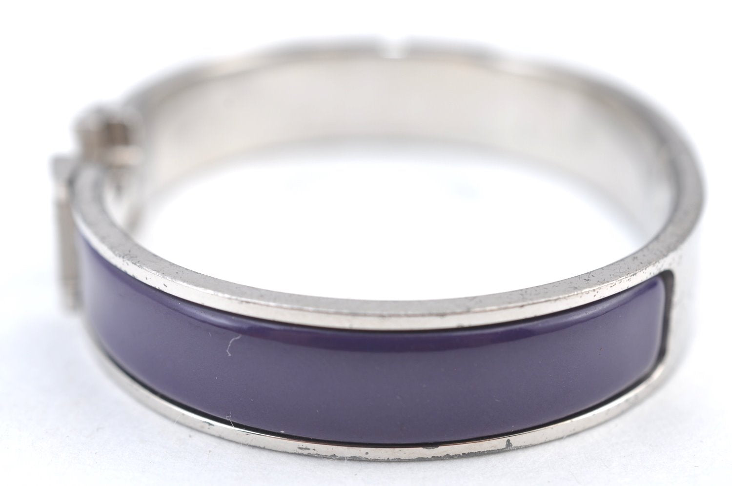 Authentic HERMES Vintage Clic H Bangle Bracelet Purple Silver 0491H