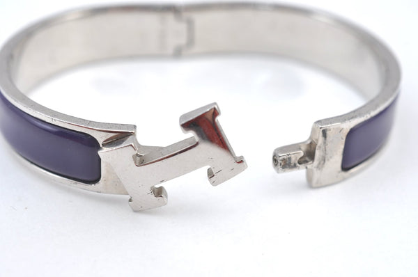 Authentic HERMES Vintage Clic H Bangle Bracelet Purple Silver 0491H