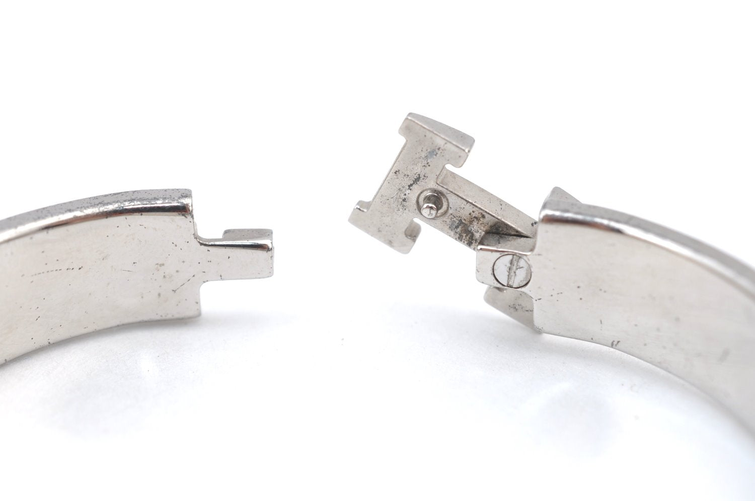 Authentic HERMES Vintage Clic H Bangle Bracelet Purple Silver 0491H