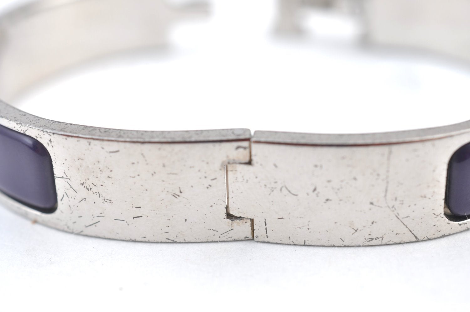 Authentic HERMES Vintage Clic H Bangle Bracelet Purple Silver 0491H