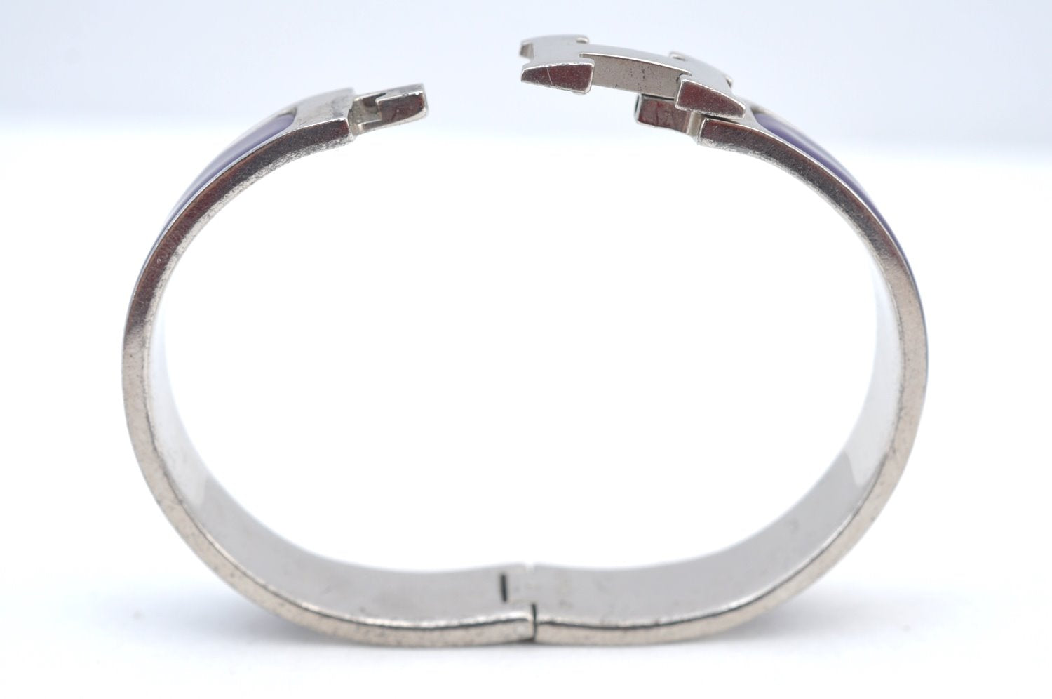 Authentic HERMES Vintage Clic H Bangle Bracelet Purple Silver 0491H