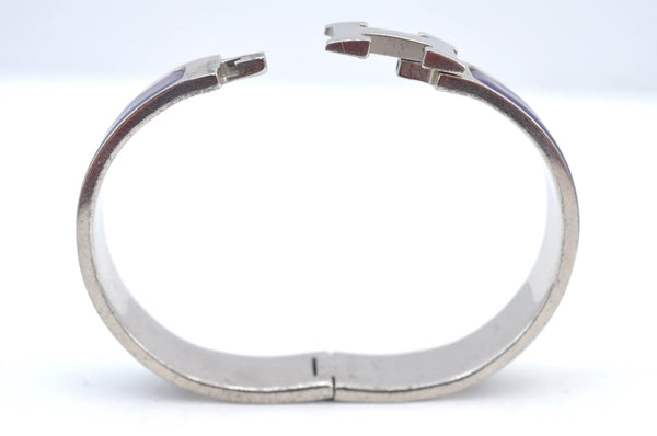 Authentic HERMES Vintage Clic H Bangle Bracelet Purple Silver 0491H