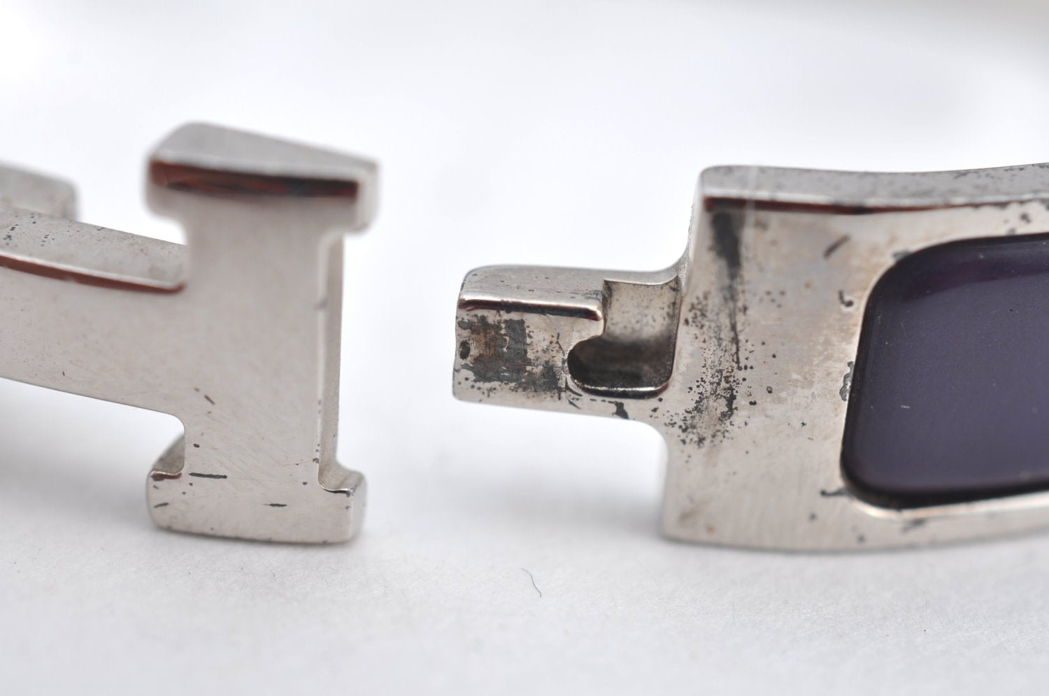 Authentic HERMES Vintage Clic H Bangle Bracelet Purple Silver 0491H