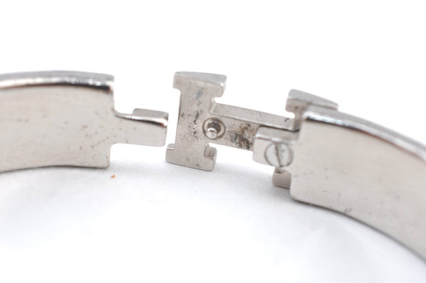 Authentic HERMES Vintage Clic H Bangle Bracelet Purple Silver 0491H