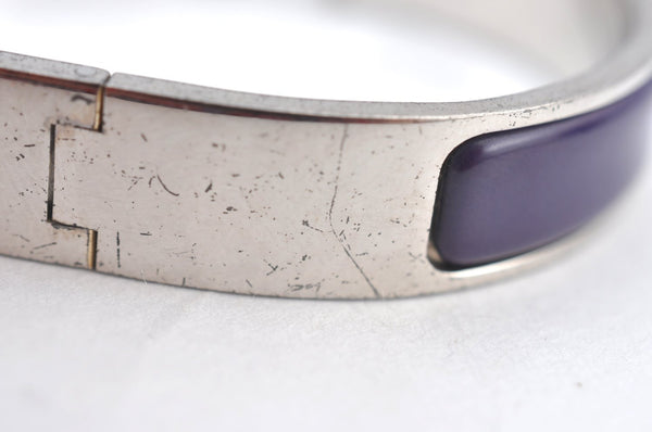 Authentic HERMES Vintage Clic H Bangle Bracelet Purple Silver 0491H