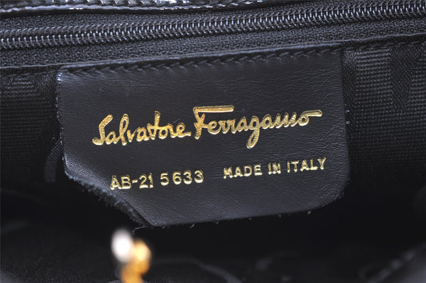 Authentic Salvatore Ferragamo Suede Enamel Shoulder Tote Bag Black SF 0491K