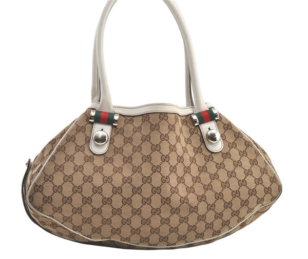 Auth GUCCI Web Sherry Line Match Ball Tote Bag GG Canvas Leather Brown 0492K