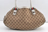 Auth GUCCI Web Sherry Line Match Ball Tote Bag GG Canvas Leather Brown 0492K