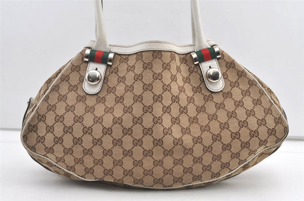 Auth GUCCI Web Sherry Line Match Ball Tote Bag GG Canvas Leather Brown 0492K