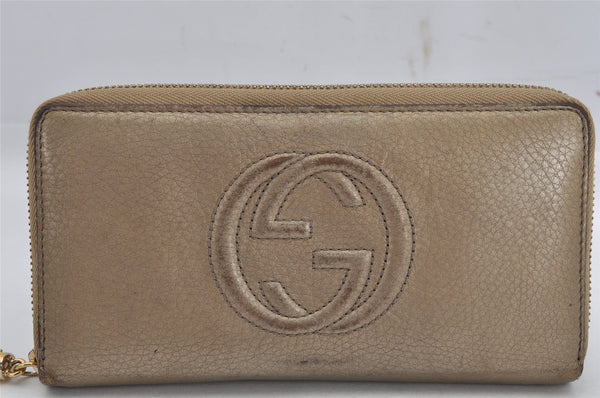 Authentic GUCCI SOHO Long Wallet Purse GG Tassel Leather 308004 Gold 0494K