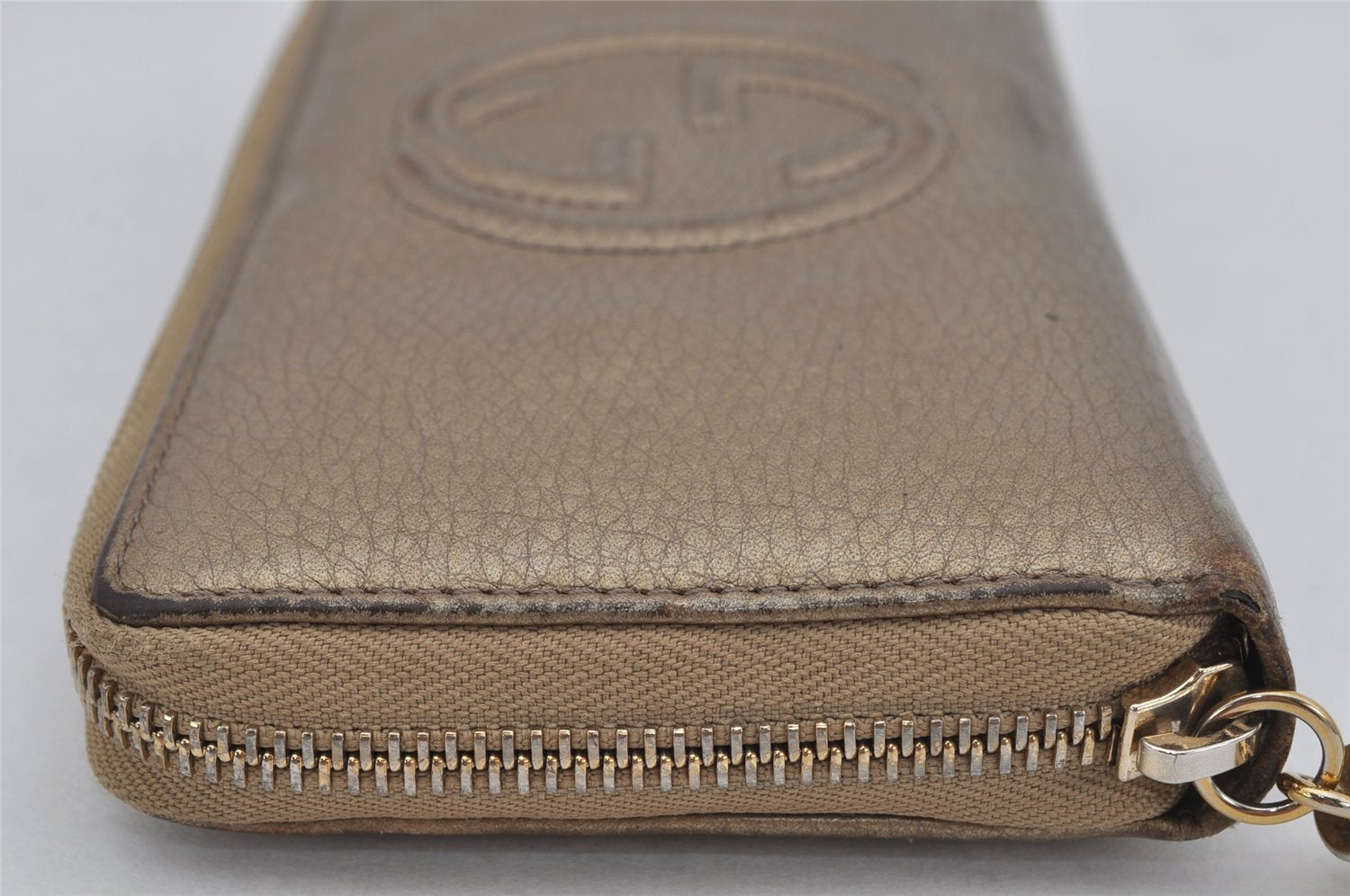 Authentic GUCCI SOHO Long Wallet Purse GG Tassel Leather 308004 Gold 0494K