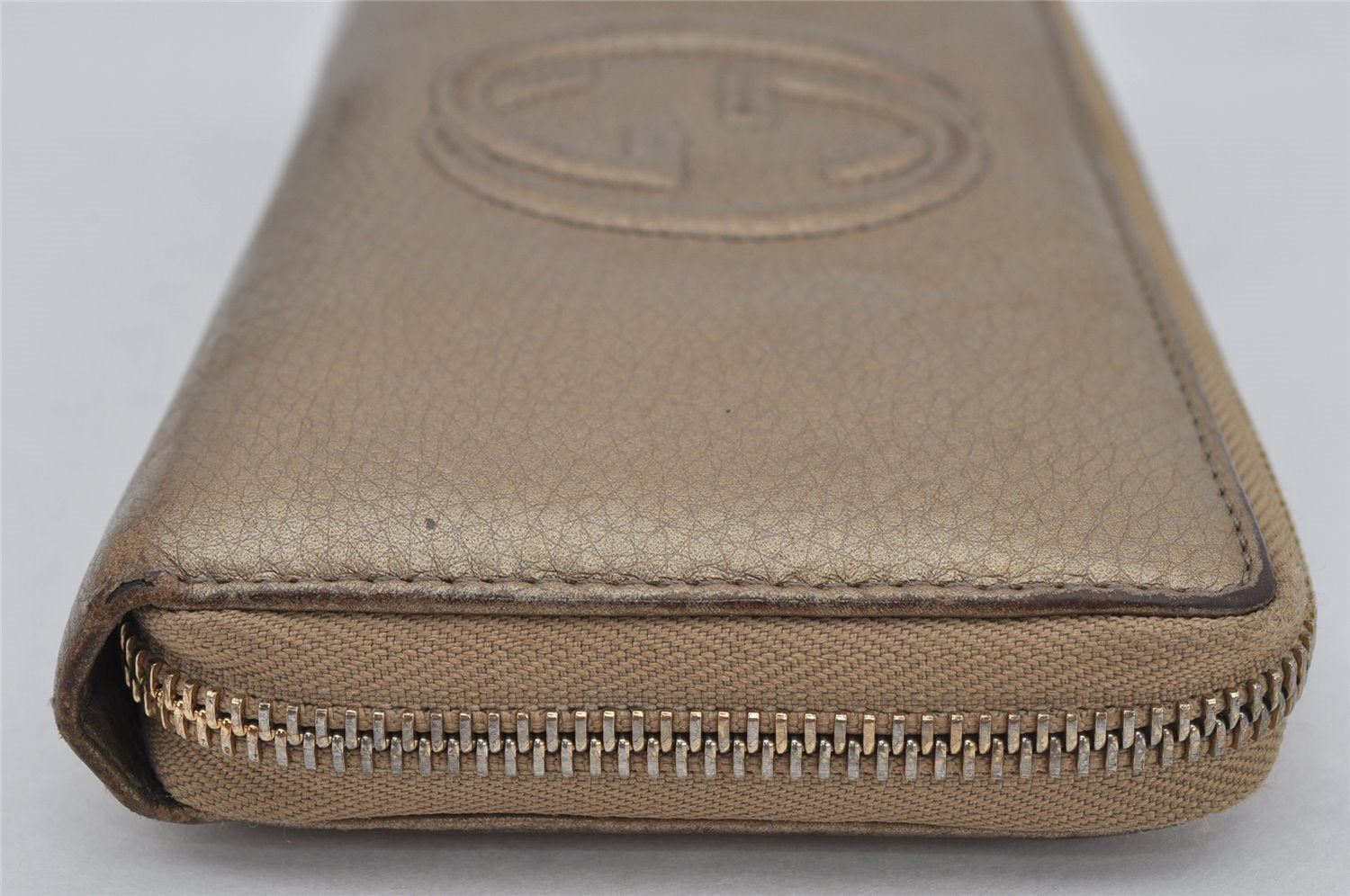 Authentic GUCCI SOHO Long Wallet Purse GG Tassel Leather 308004 Gold 0494K