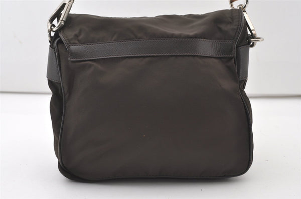 Authentic PRADA Nylon Tessuto Leather Shoulder Hand Bag Purse Brown 0497J