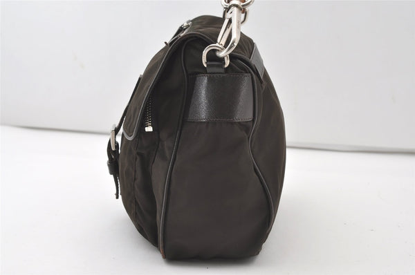 Authentic PRADA Nylon Tessuto Leather Shoulder Hand Bag Purse Brown 0497J