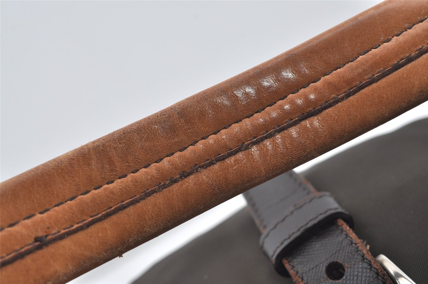 Authentic PRADA Nylon Tessuto Leather Shoulder Hand Bag Purse Brown 0497J