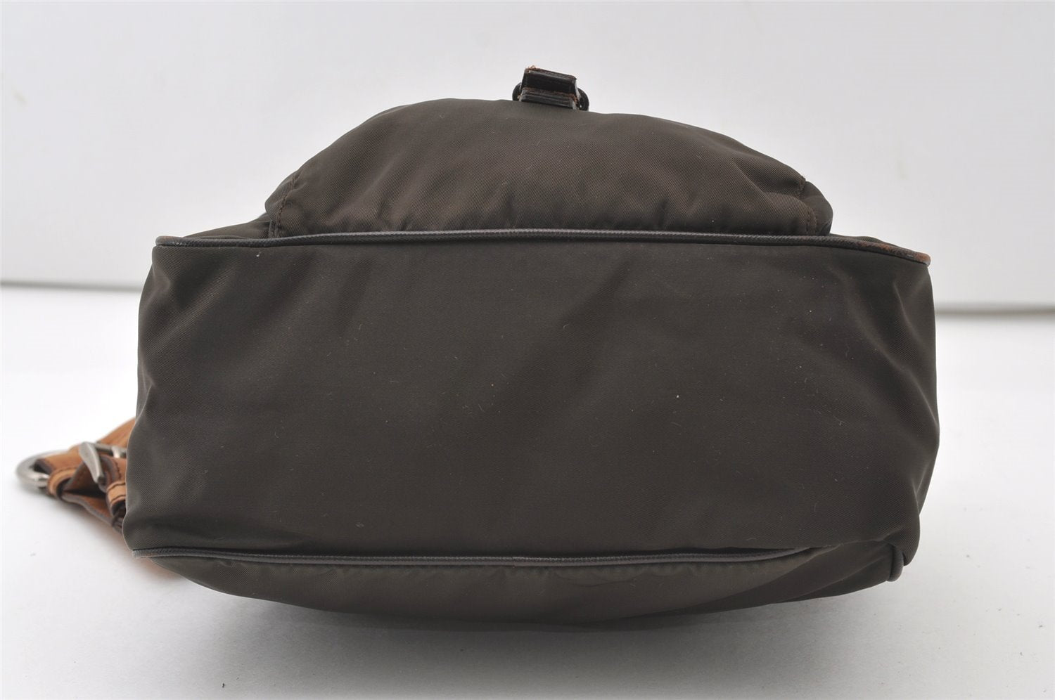 Authentic PRADA Nylon Tessuto Leather Shoulder Hand Bag Purse Brown 0497J