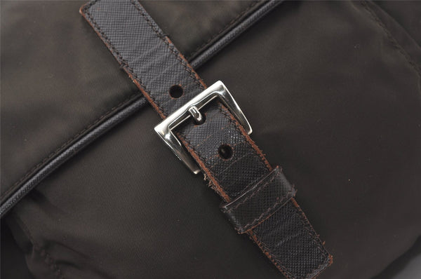 Authentic PRADA Nylon Tessuto Leather Shoulder Hand Bag Purse Brown 0497J