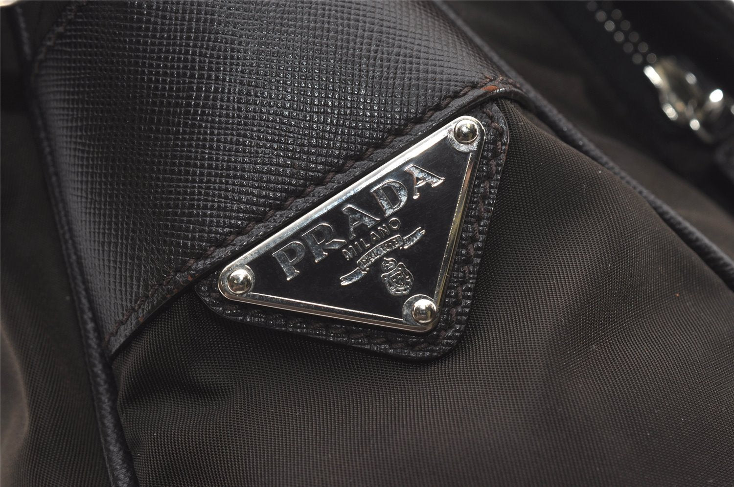 Authentic PRADA Nylon Tessuto Leather Shoulder Hand Bag Purse Brown 0497J