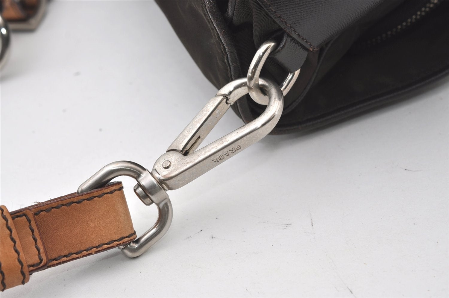 Authentic PRADA Nylon Tessuto Leather Shoulder Hand Bag Purse Brown 0497J