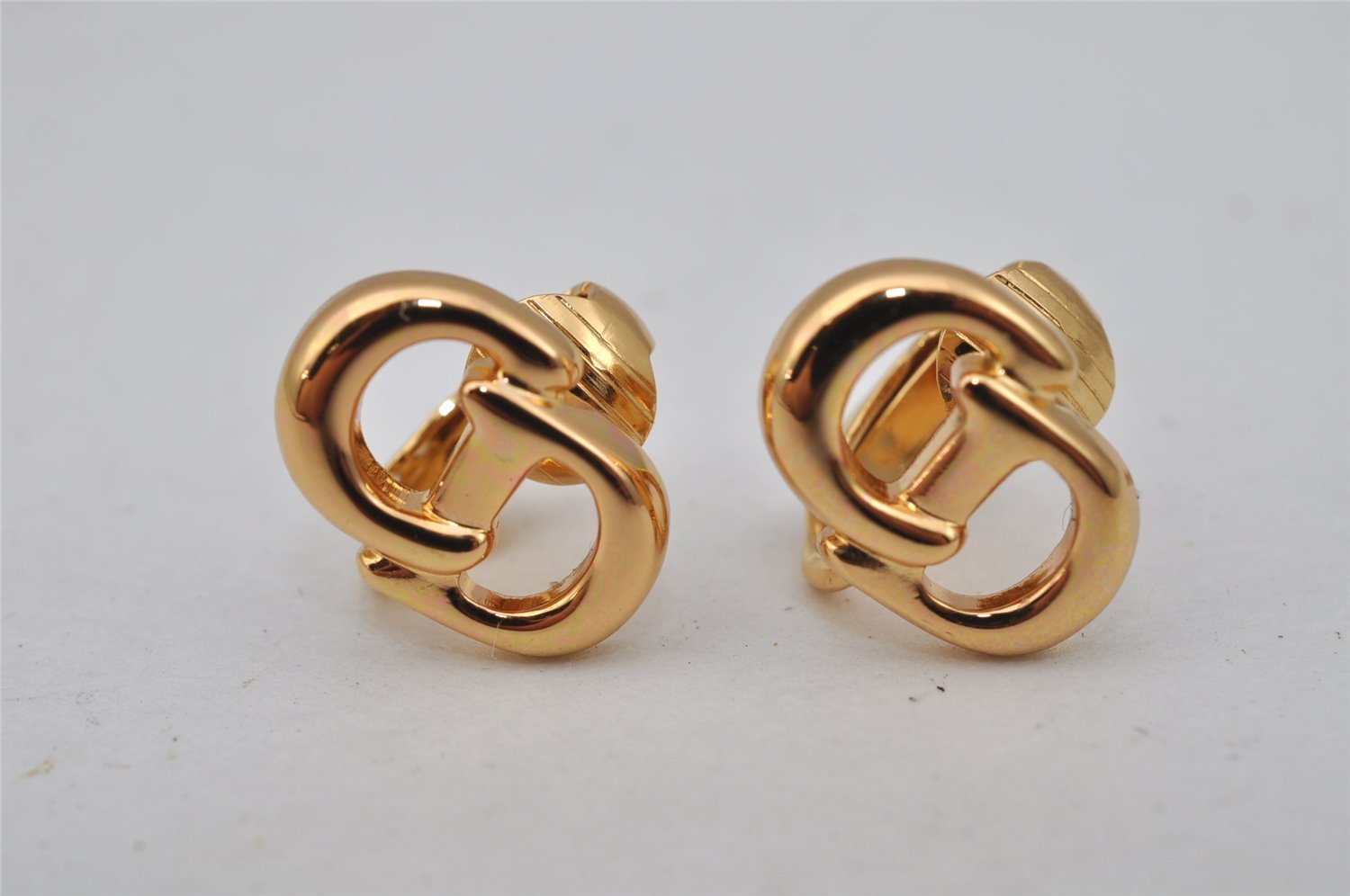 Authentic Christian Vintage Clip-On Dior Earrings Gold Plating CD 0502J