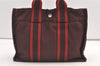 Authentic HERMES Vintage Fourre Tout PM Hand Tote Bag Canvas Wine Red 0502K