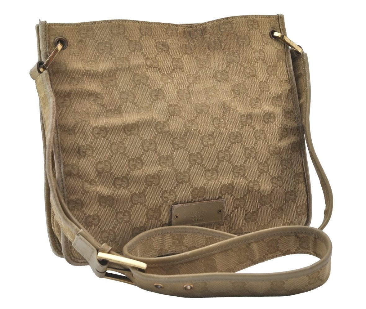 Authentic GUCCI Shoulder Cross Body Bag GG Canvas Leather 91762 Beige 0504J
