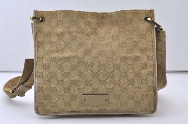 Authentic GUCCI Shoulder Cross Body Bag GG Canvas Leather 91762 Beige 0504J