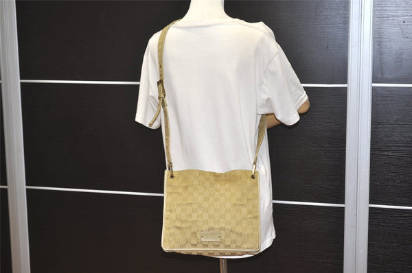 Authentic GUCCI Shoulder Cross Body Bag GG Canvas Leather 91762 Beige 0504J