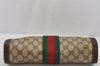 Authentic GUCCI Web Sherry Line Clutch Hand Bag Purse GG PVC Leather Brown 0506K