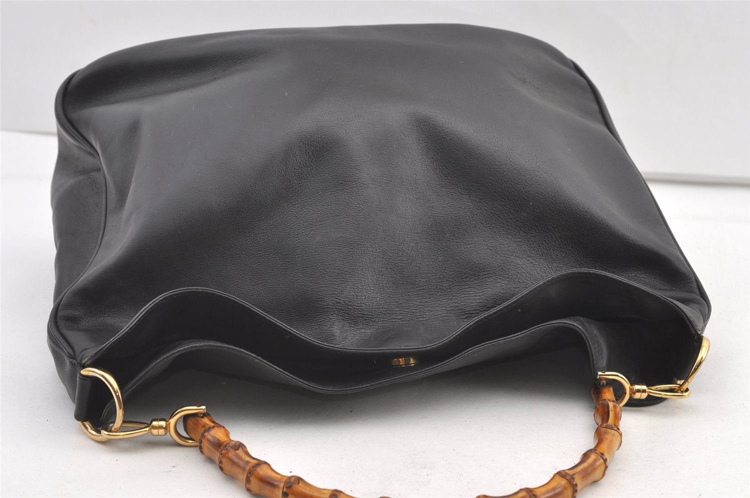 Authentic GUCCI Vintage Bamboo 2Way Shoulder Hand Bag Leather Black Junk 0507K