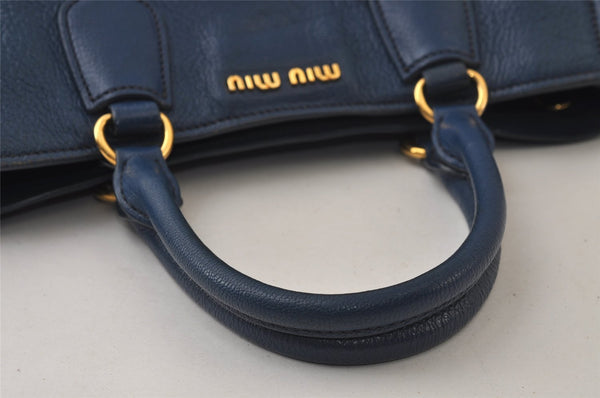 Authentic MIU MIU Vintage Leather 2Way Shoulder Tote Bag Blue 0509J