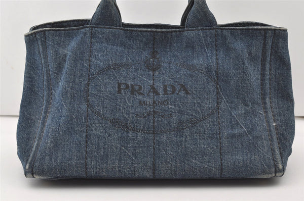 Authentic PRADA Vintage Canapa M Denim 2Way Shoulder Hand Bag Blue 0510J