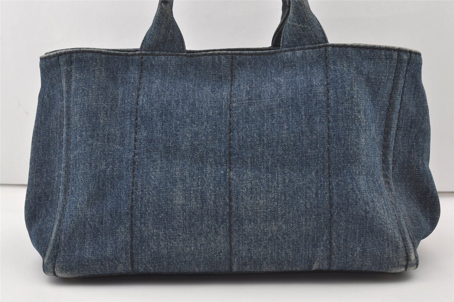 Authentic PRADA Vintage Canapa M Denim 2Way Shoulder Hand Bag Blue 0510J