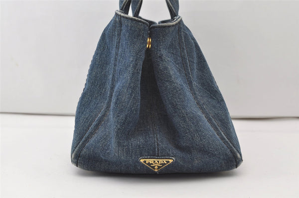 Authentic PRADA Vintage Canapa M Denim 2Way Shoulder Hand Bag Blue 0510J