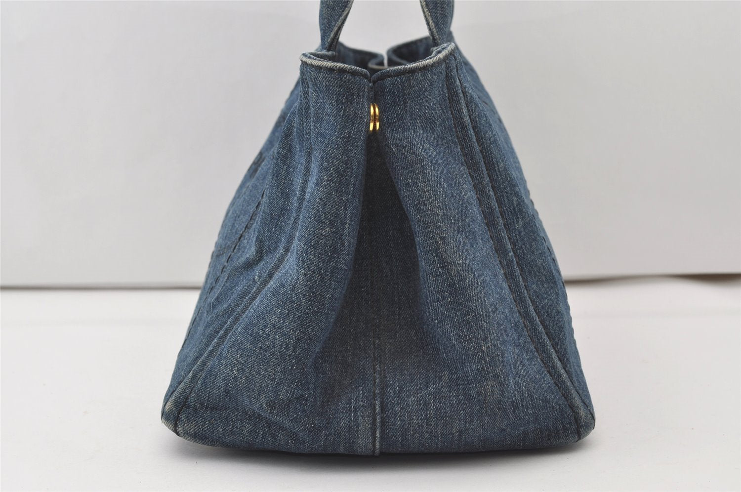 Authentic PRADA Vintage Canapa M Denim 2Way Shoulder Hand Bag Blue 0510J