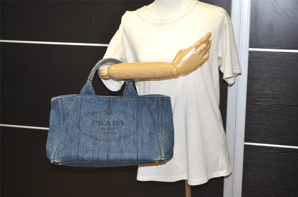 Authentic PRADA Vintage Canapa M Denim 2Way Shoulder Hand Bag Blue 0510J