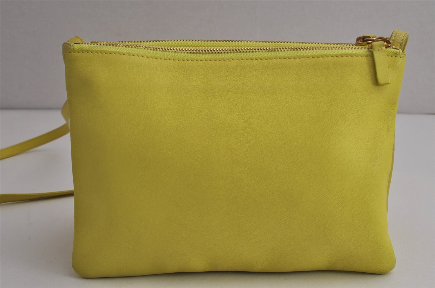 Authentic CELINE TRIO Shoulder Cross Body Clutch Bag Purse Leather Yellow 0512K