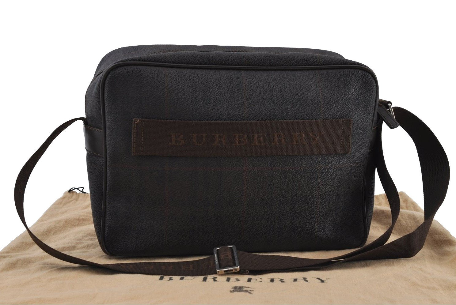 Authentic BURBERRY Vintage Check Shoulder Cross Body Bag PVC Leather Brown 0513J