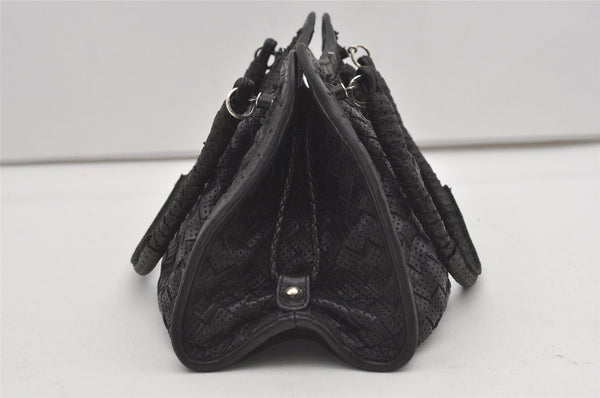 Authentic BOTTEGA VENETA Intrecciato Punching Leather Shoulder Bag Black 0514J