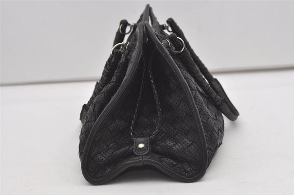 Authentic BOTTEGA VENETA Intrecciato Punching Leather Shoulder Bag Black 0514J