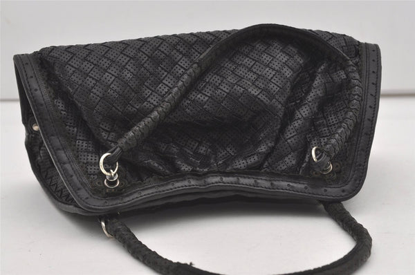 Authentic BOTTEGA VENETA Intrecciato Punching Leather Shoulder Bag Black 0514J