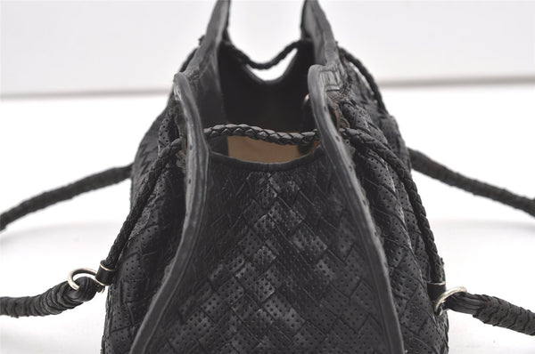 Authentic BOTTEGA VENETA Intrecciato Punching Leather Shoulder Bag Black 0514J