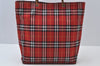 Authentic BURBERRY Check Shoulder Tote Bag Purse Nylon Leather Red 0515H