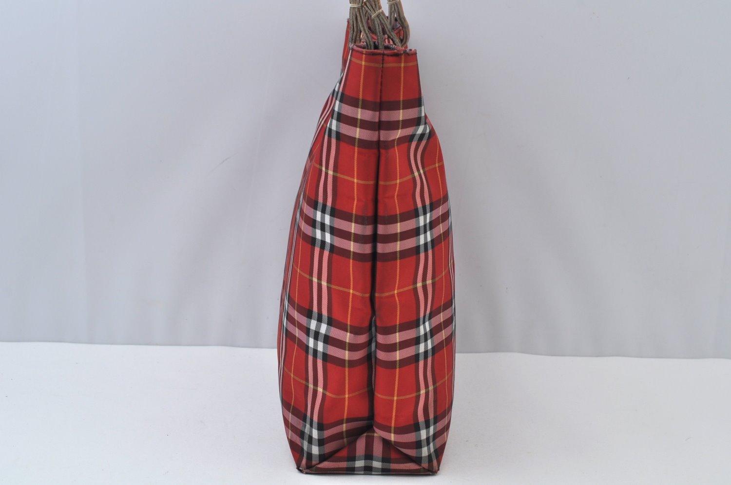 Authentic BURBERRY Check Shoulder Tote Bag Purse Nylon Leather Red 0515H