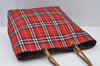 Authentic BURBERRY Check Shoulder Tote Bag Purse Nylon Leather Red 0515H