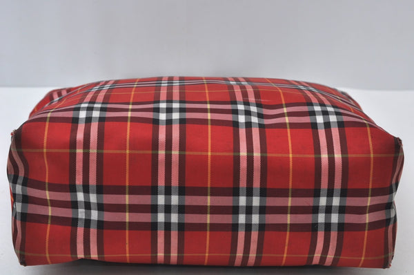 Authentic BURBERRY Check Shoulder Tote Bag Purse Nylon Leather Red 0515H